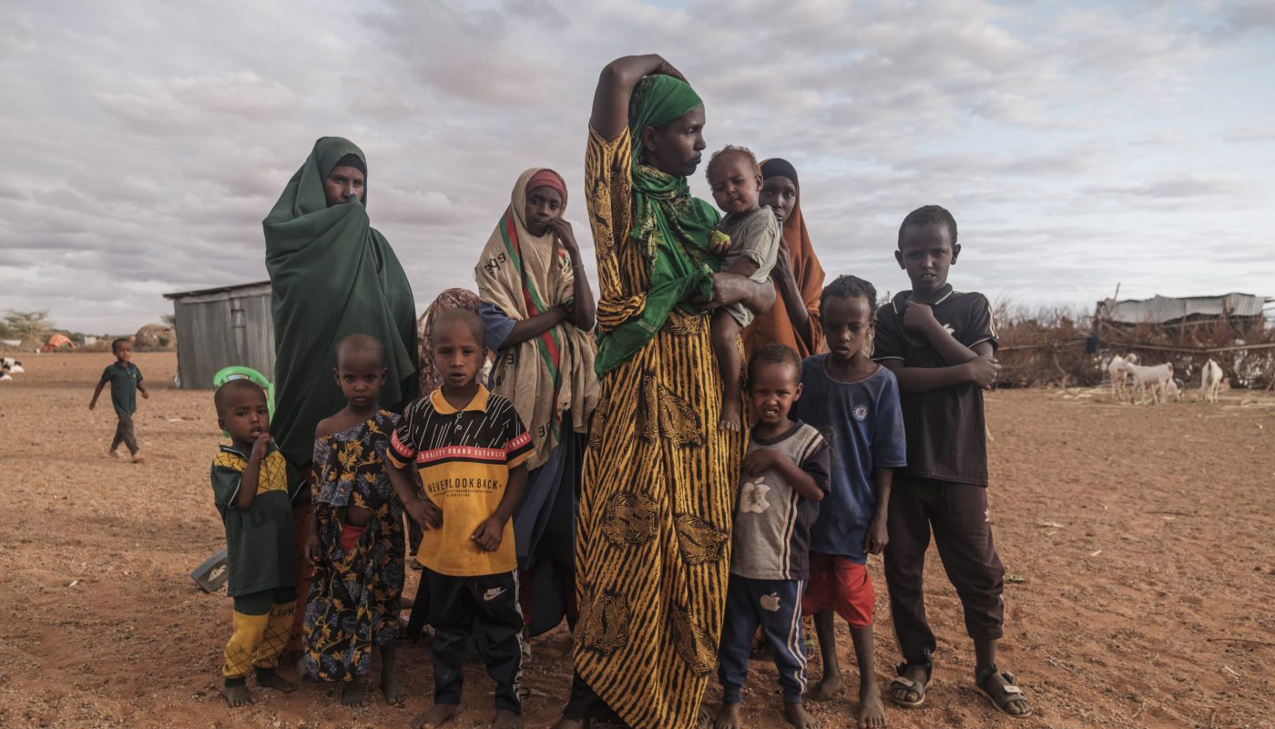 Khadiya Omar Shire, an internally displaced person due to the drought, is portrayed with her family in the house where she is currently living in Melkadida, Ethiopia.